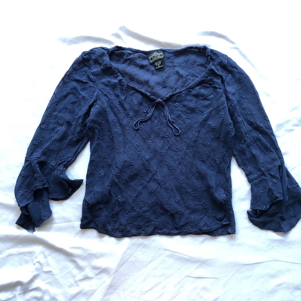 Y2K Angie Bell Sleeve Embroidered Floral Top